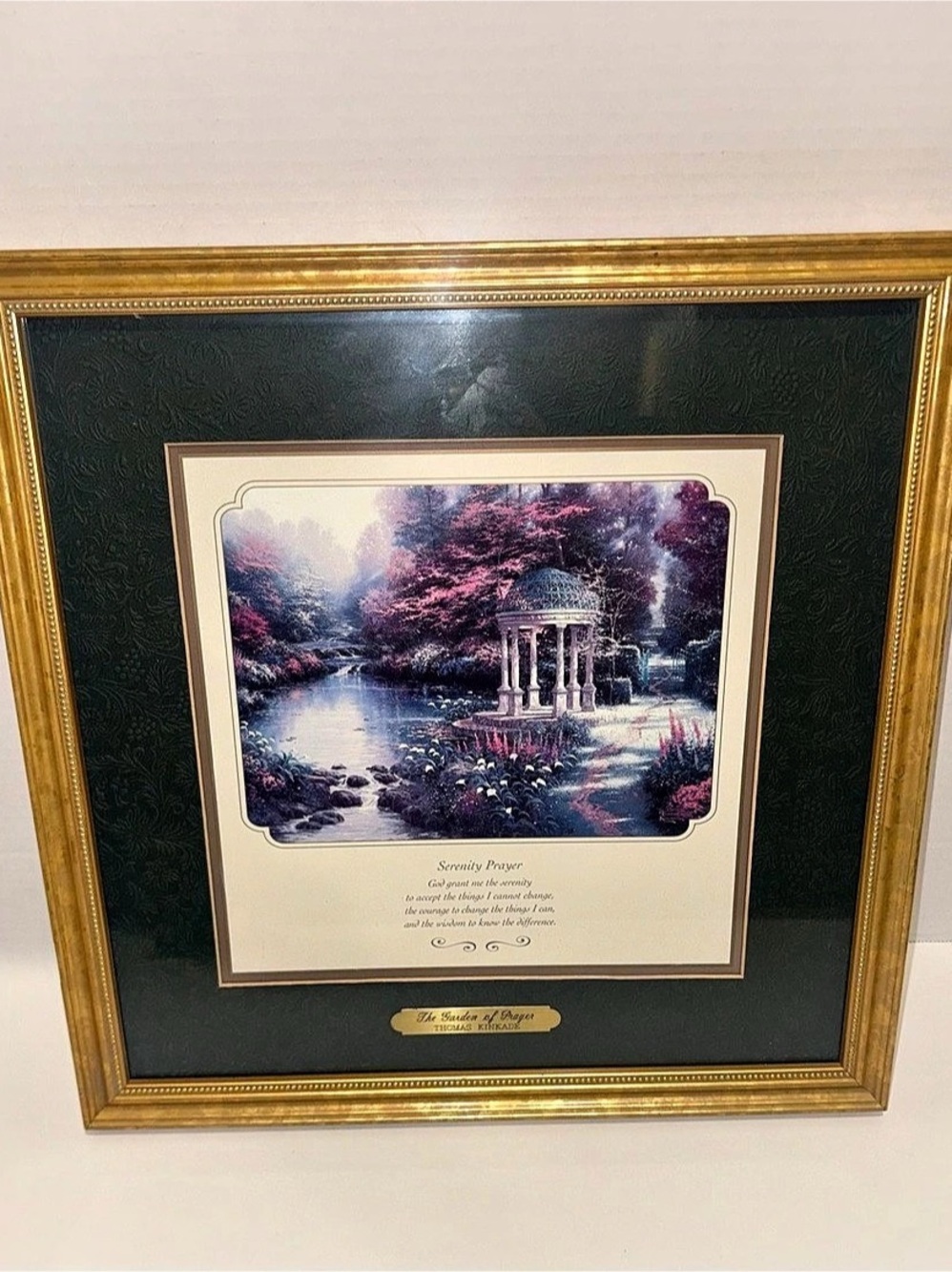 Thomas Kinkade Framed Print "The Garden Of Prayer"W/ Serenity Prayer 14"X14" COA